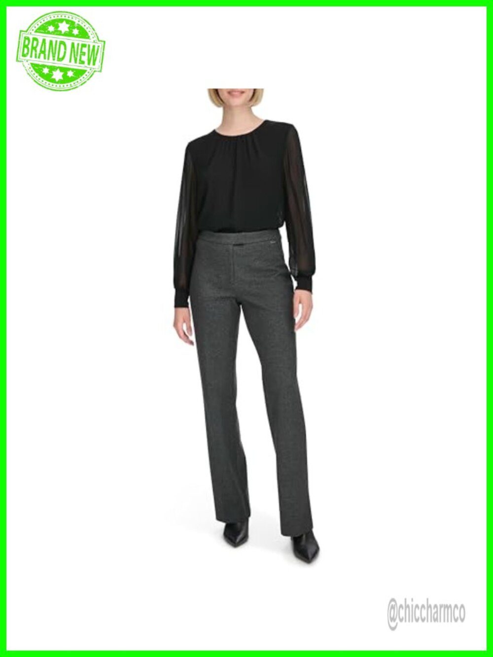 High Rise Tapered Herringbone Dress Pants Flat Front